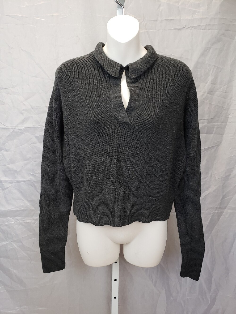 Lululemon Collared Merino Wool Blend Knit Polo Sweater Charcoal Grey Size M